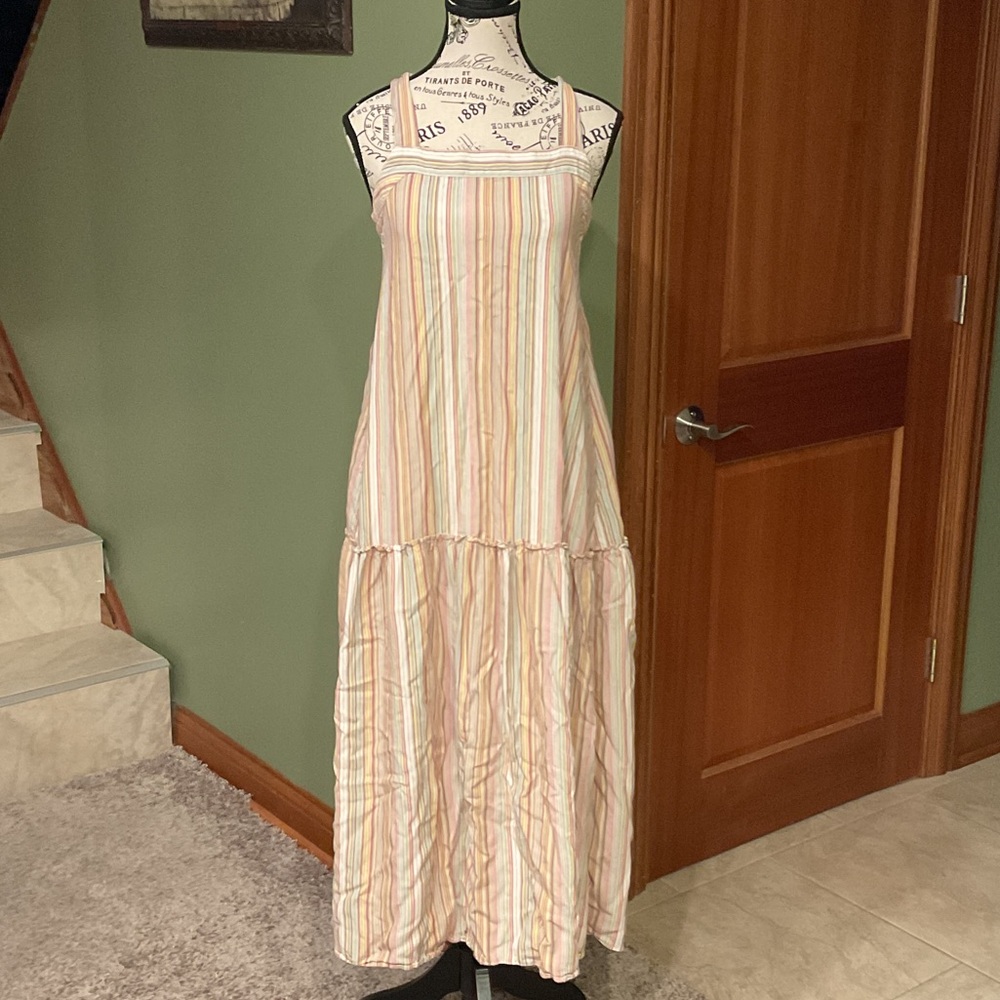 O'Neill Cream Pleated Halter Maxi Sundress, Size S